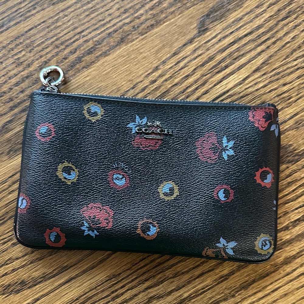 Coach Black Multicolor Floral Wristlet